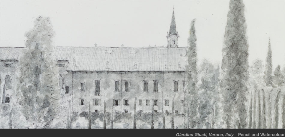 Palazzo e Giardino Giusti, Verona, Italy. Pencil and Watercolour